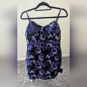 *NWT* Purple and Blue Floral Jacquard Bustier Mini Dress